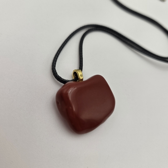 Handmade Red Jasper Stone Pendant Necklace with Black Cord - Picture 3 of 4